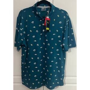 Puma Men's MATTR Hangtime Golf Polo in Blue Coral Maize Size L  NWT